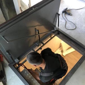 Insulated trapdoor to cellar or basement Custom hatch door for laminate or ceramic floor Utility access panel to manhole hatchway Attic door