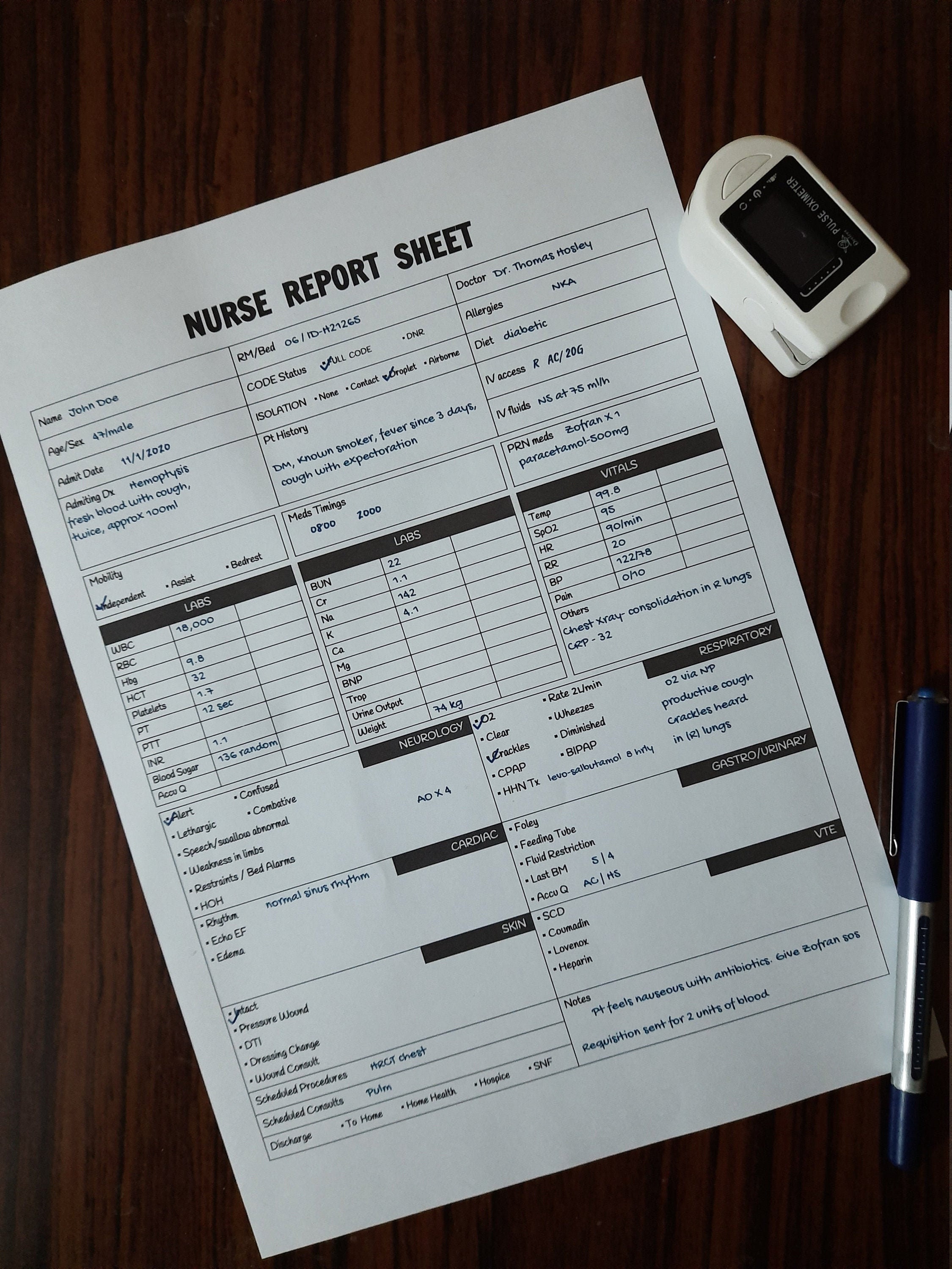 Nurse Report Sheet Etsy