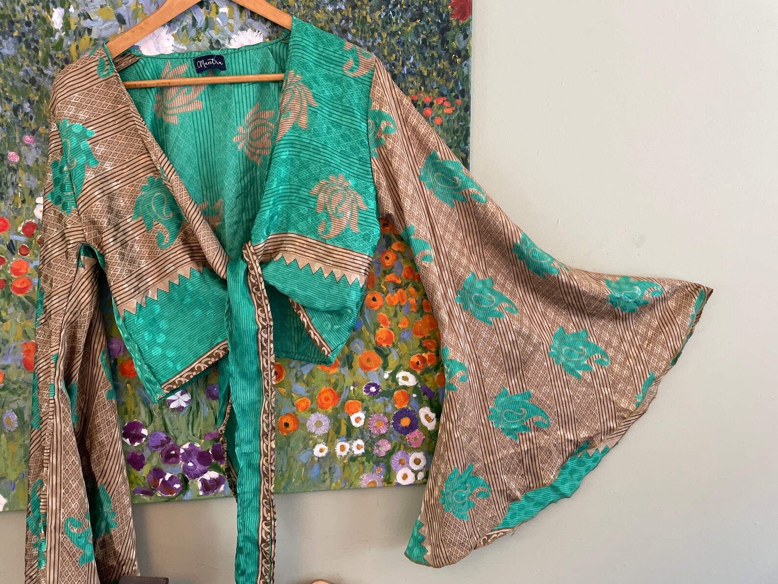 Vintage Recycled Sari Silk Upcycled Bell Sleeve Wrap Top Etsy