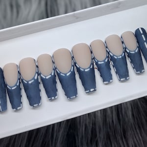 RTS!!! Blue Jean Baby Long Coffin size Medium Frenchies Press On Nails