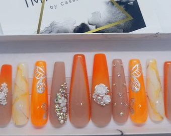 RTS!!! XL Coffin, Medium size. "Spring Break" Press On Nails (with application kit and instructions)