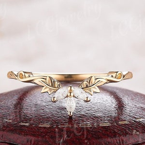 Einzigartige Moissanite gebogener Ehering Ahornblatt Design Gelbgold Moissanite Ehering Benutzerdefinierte Versprechen Brautringe für Frauen