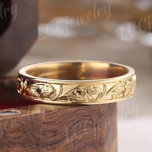 Natur inspiriert Ahornblatt Ehering Einzigartig Gelbgold Seine und Sie Ehering Stapeln Passenden Band Handmake Versprechen Ringe für Ihn