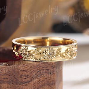 自然のひまわりをモチーフにしたデザイン メンズ 結婚指輪 ユニークな