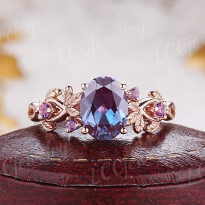 Unique Oval Alexandrite Engagement Ring Delicate Rose Gold Amethyst Twisted Design Wedding Band Promise Custom Ring Anniversary Gift For Her