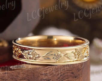 5mm Nature Inspired Poppy Silicone Design Mens Wedding Band Yellow