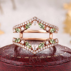 Green Peridot Engagement Ring-solid 14k White Gold-handmade