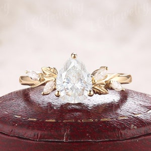 Vintage Pear Cut Moissanite Engagement Ring Yellow Gold Moissanite Cluster Wedding Ring Promise Handmade Ring Anniversary Gift For Her