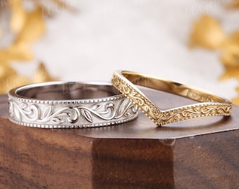 Unique 2pcs Couple Rings Set Cocktail Curved Wedding Band White Gold Olive  Leaf Mens Band Minimalist Custom Wedding Ring For Men And Women