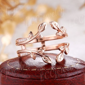 Unique Diamond Ring Enhancers and wraps Moissanite Leaf Floral Wedding Band Rose Gold Vine Design Handmake Jewelry Promise Rings For Women