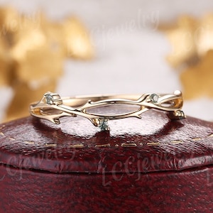 Unique Sapphire Wedding Band Vintage Spring Green Sapphire Twig Leaf Branch Stacking Matching Ring Rose Gold Rings For Women graduation gift