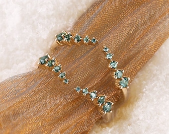 Vintage Green Sapphire Wedding Band Unique Double Curved Green Sapphire Wedding Band Rose Gold Stacking Matching Enhancer Rings For Women