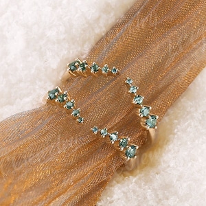 Vintage Green Sapphire Wedding Band Unique Double Curved Green Sapphire Wedding Band Rose Gold Stacking Matching Enhancer Rings For Women