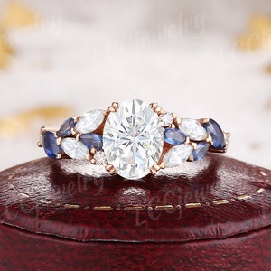 1.5ct Oval Moissanite Engagement Ring Rose Gold Marquise Sapphire Diamond Cluster Dainty Wedding Ring Anniversary Promise Rings For Women