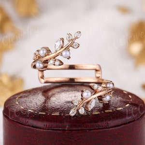 Vintage Perle Gebogen Ehering Rose Gold Ring Verstärker Und Wraps Moissanite Einzigartige Blatt Floral Hochzeit Ring Stapelbare Ringe Für Frauen