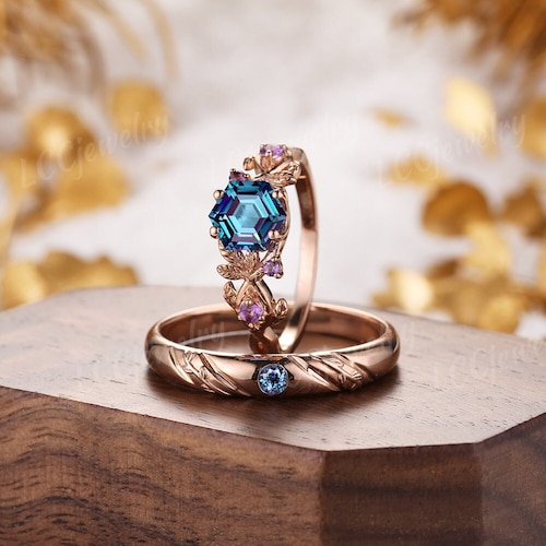 Wedding Rings Set His and Hers 2pc Couple Rings Rose Gold