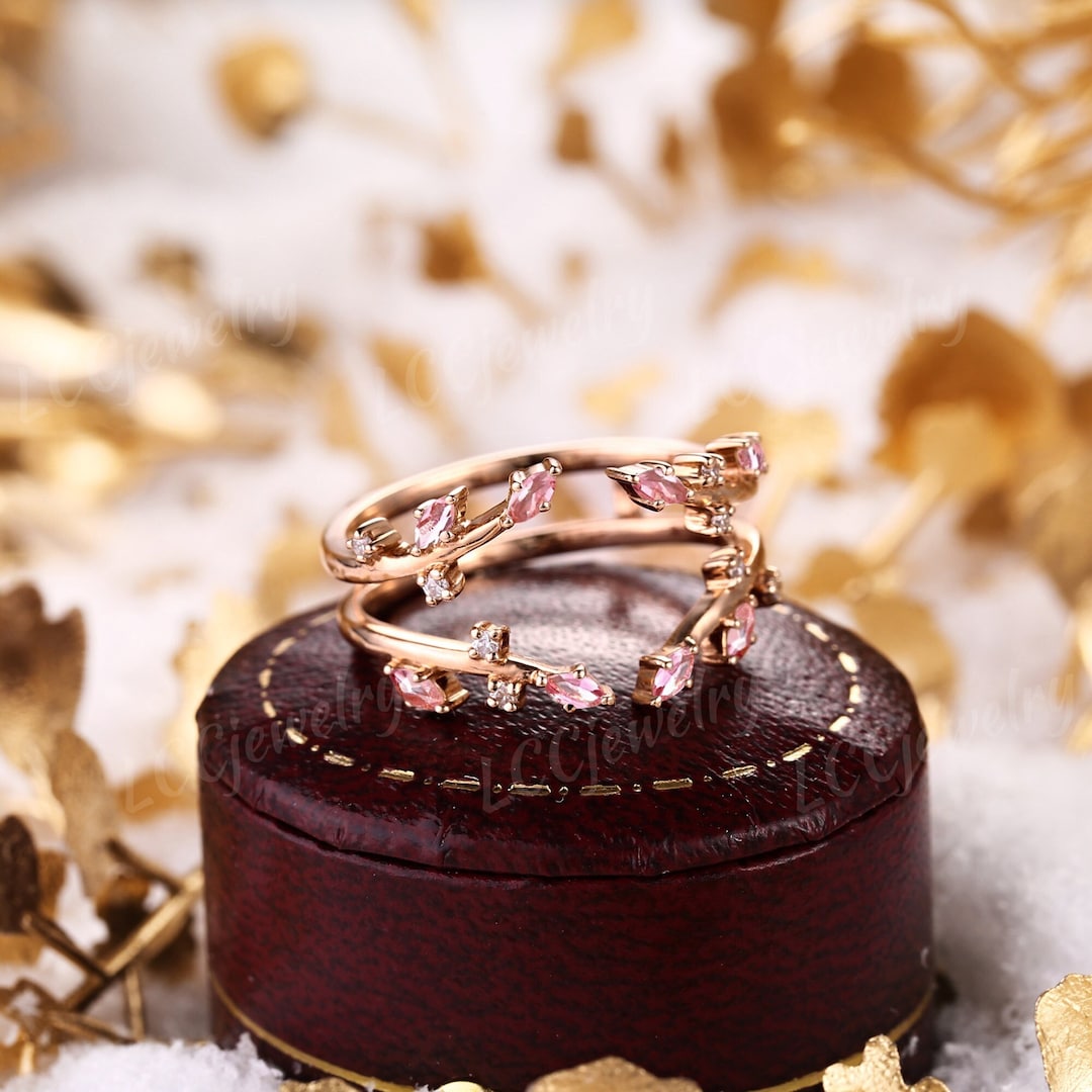 Vintage Pink Sapphire Ring Enhancers and Wraps Unique Leaf Double