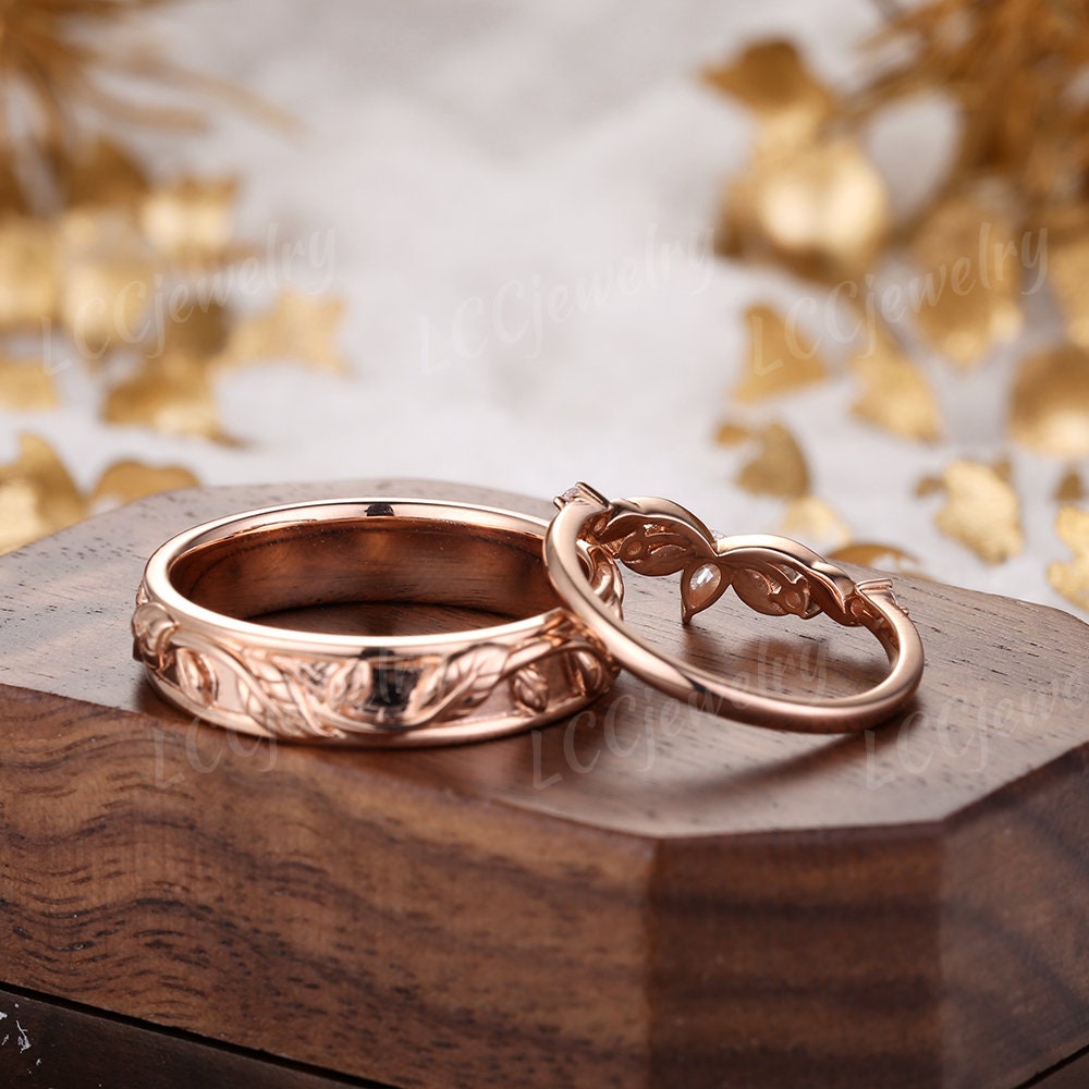 玄関先迄納品 and Men for Set Rings Couple Leaf 2pcs Women, Wedding Men その他