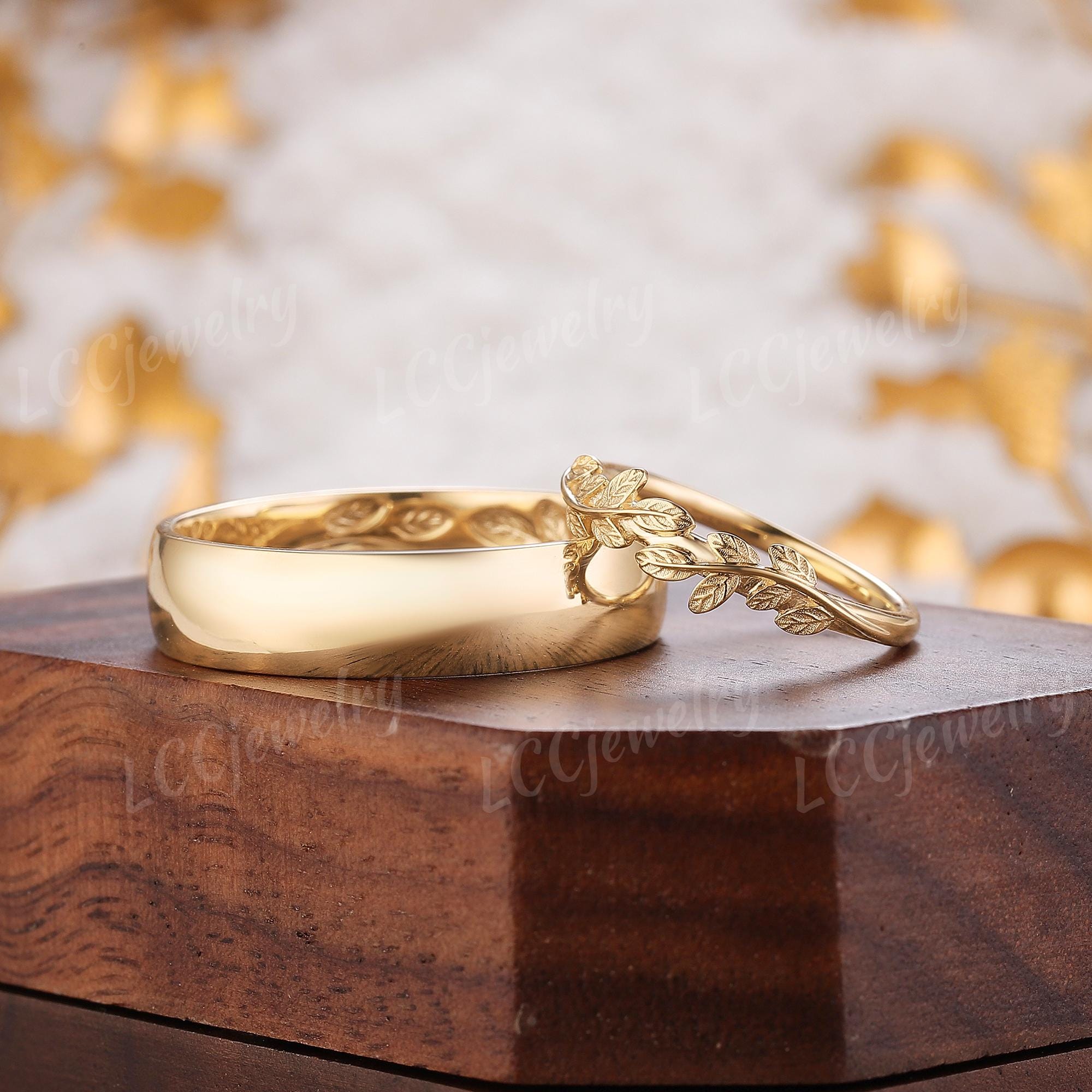 Nature Inspired Leaf Design ,couple Rings, 2pcs Nature Inspired