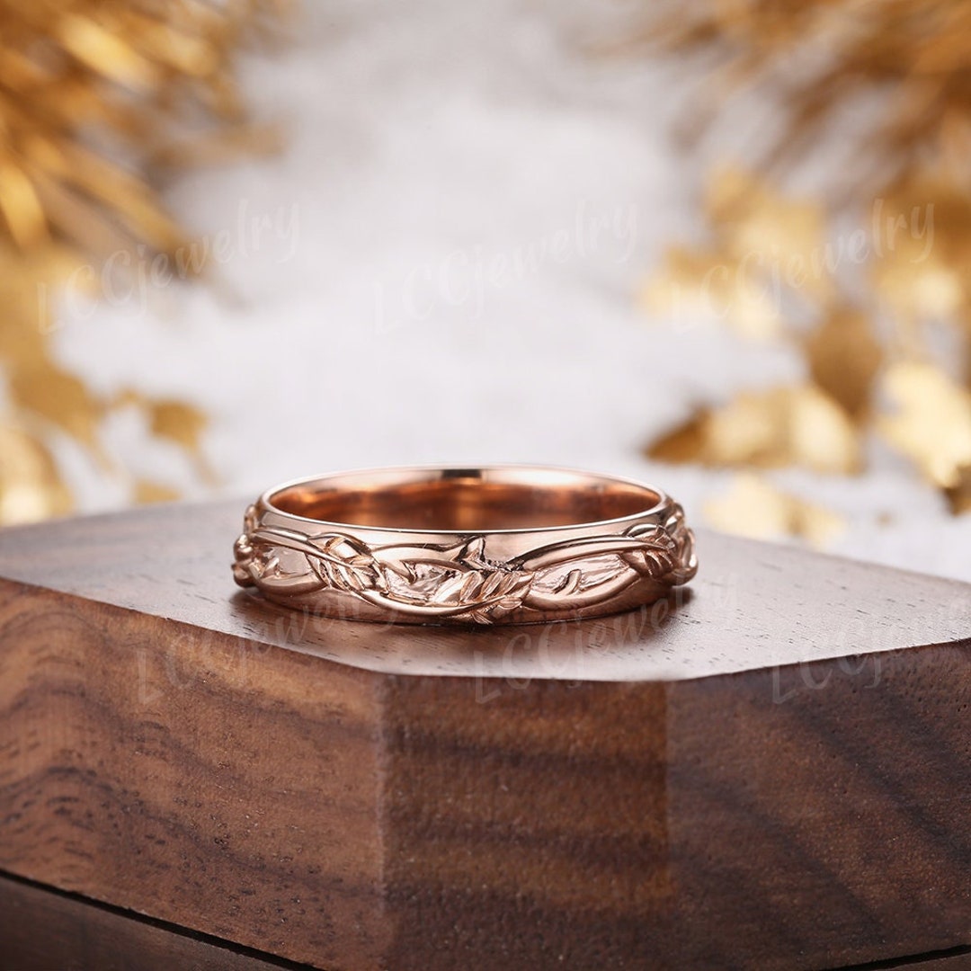 Wedding Ring for Men Vintage Rose Gold Leaf Wedding Band Etsy