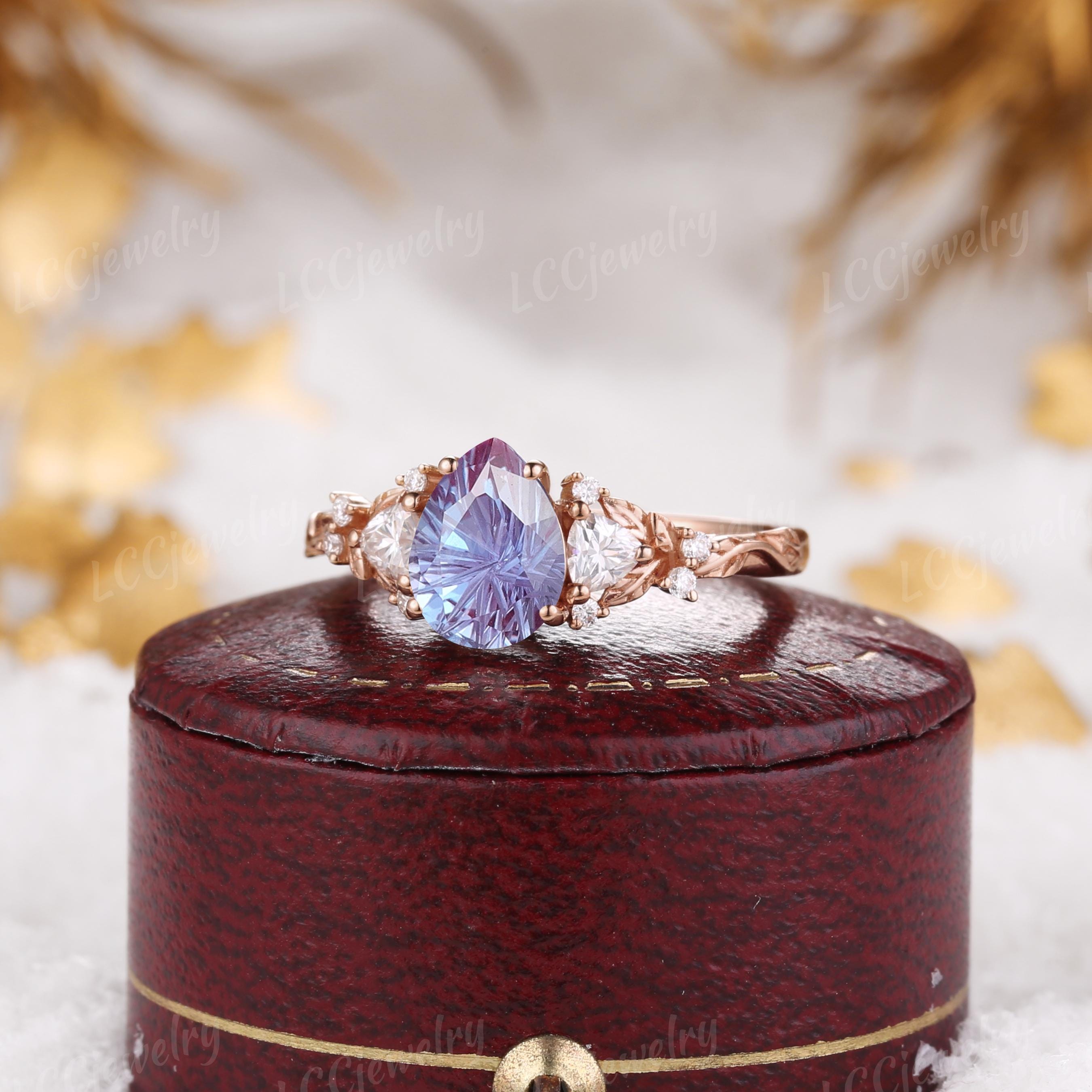 Vintage Fireworks Cut Alexandrite Woodland Engagement Ring Rose
