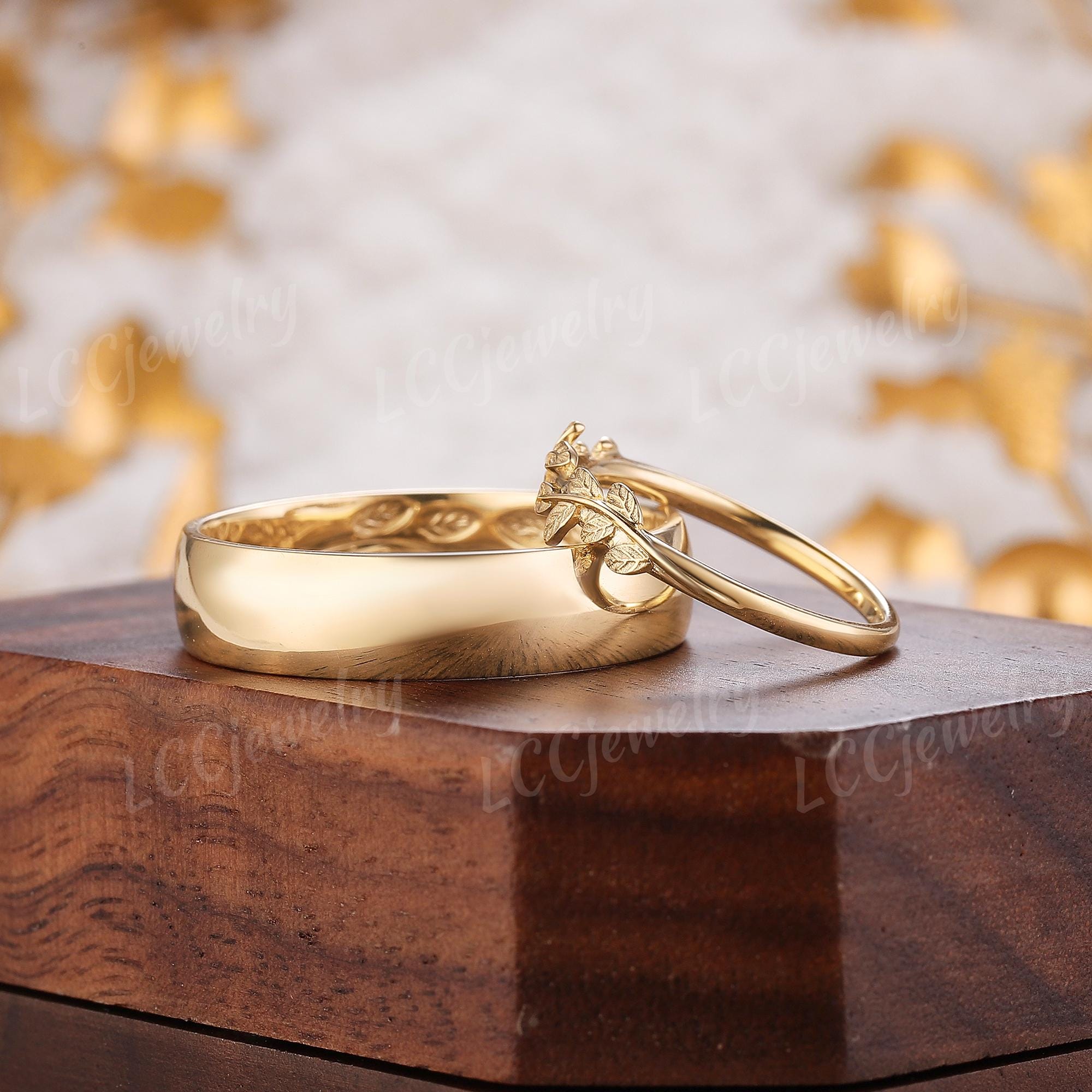 Nature Inspired Leaf Design ,couple Rings, 2pcs Nature Inspired