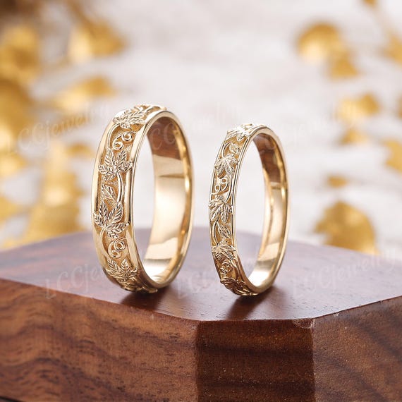 Ensemble De 2 Bagues Pour Couple Pour Homme Et Femme, Branche De Feuille D'or Jaune, Bague De Fiançailles En Moissanite, Alliance Pour Elle Et Lui, Bagues De Promesse Pour Femme - France