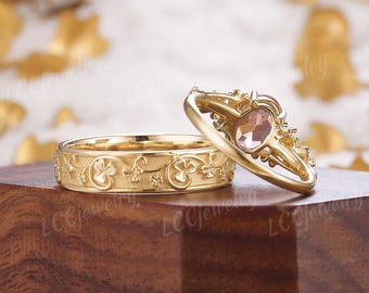 2個入り ピーチサファイア カップルリングセット 四つ葉のクローバー