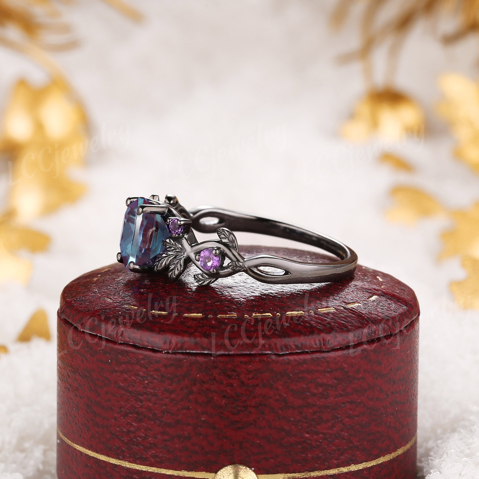 Unique Gothic Hexagon Alexandrite Fairy Engagement Ring Amethyst
