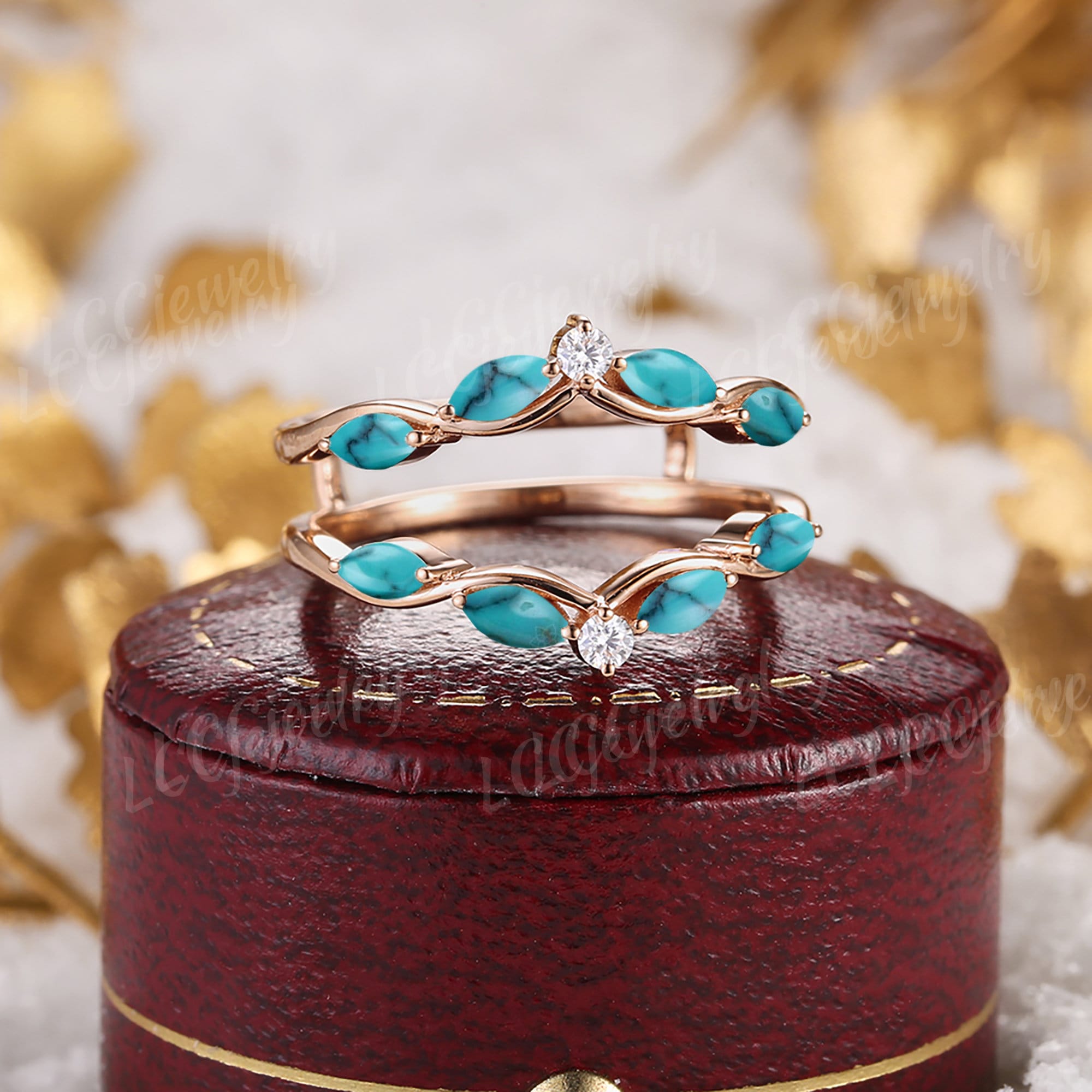 Unique Marquise Turquoise Wedding Band Art Deco Diamond Enhancer