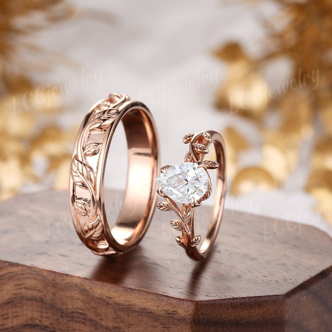 Male and Female Wedding Ring Set Couple Rings Moissanite Etsy