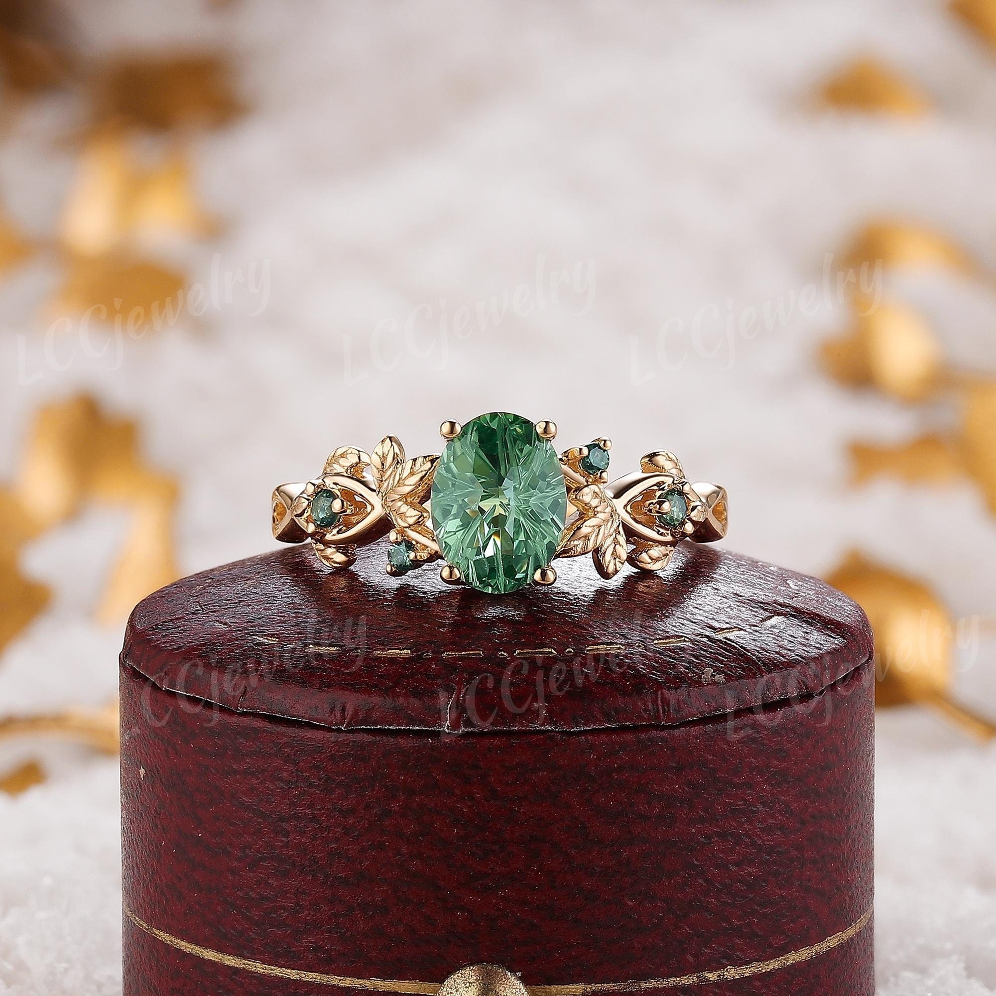 Vintage Starbrite faceting Sapphire Floral Engagement Ring Nature Inspired Leaf Design Wedding Ring Yellow Gold Promise Rings For Women