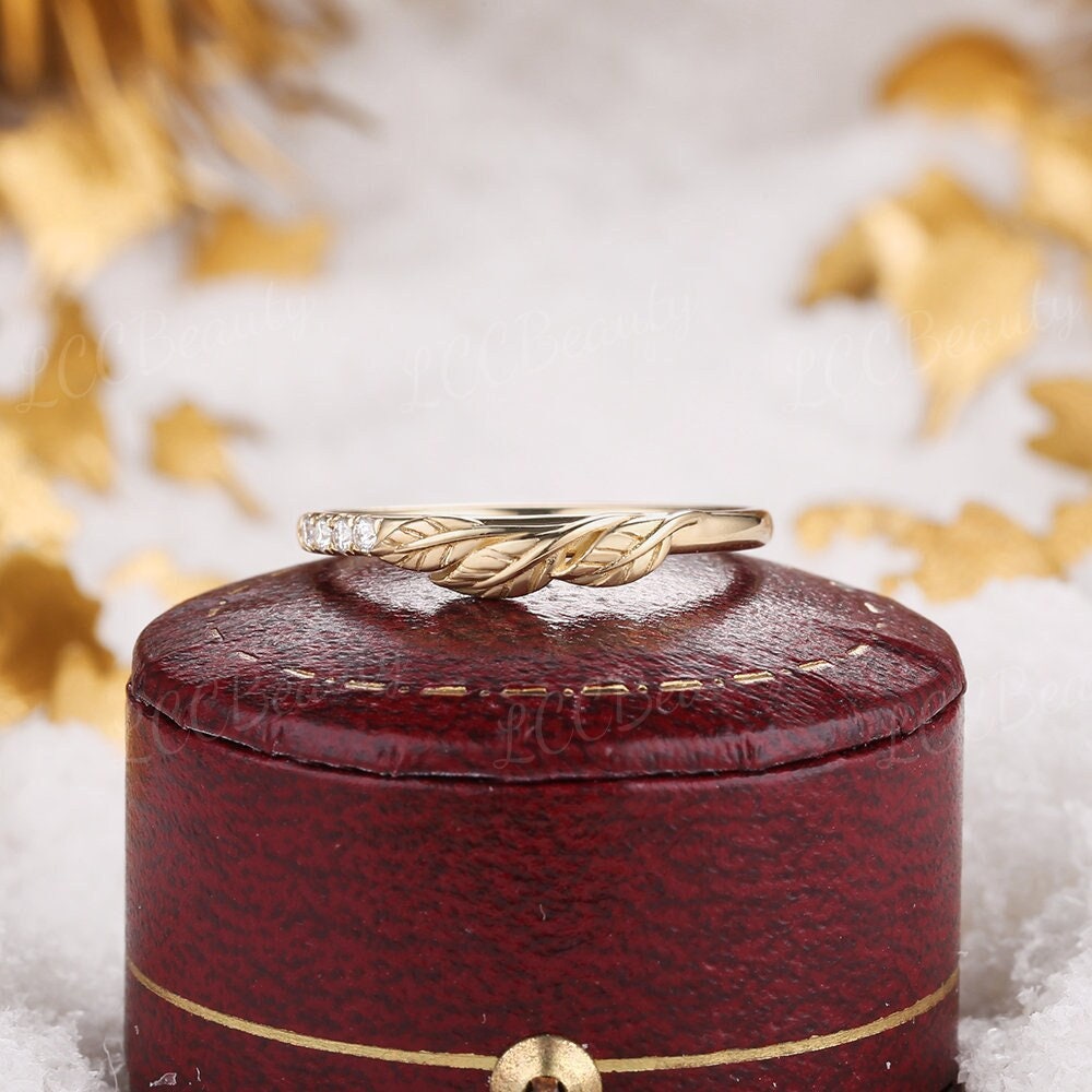 Vintage Nature Inspired Leaf Wedding Band Yellow Gold Unique