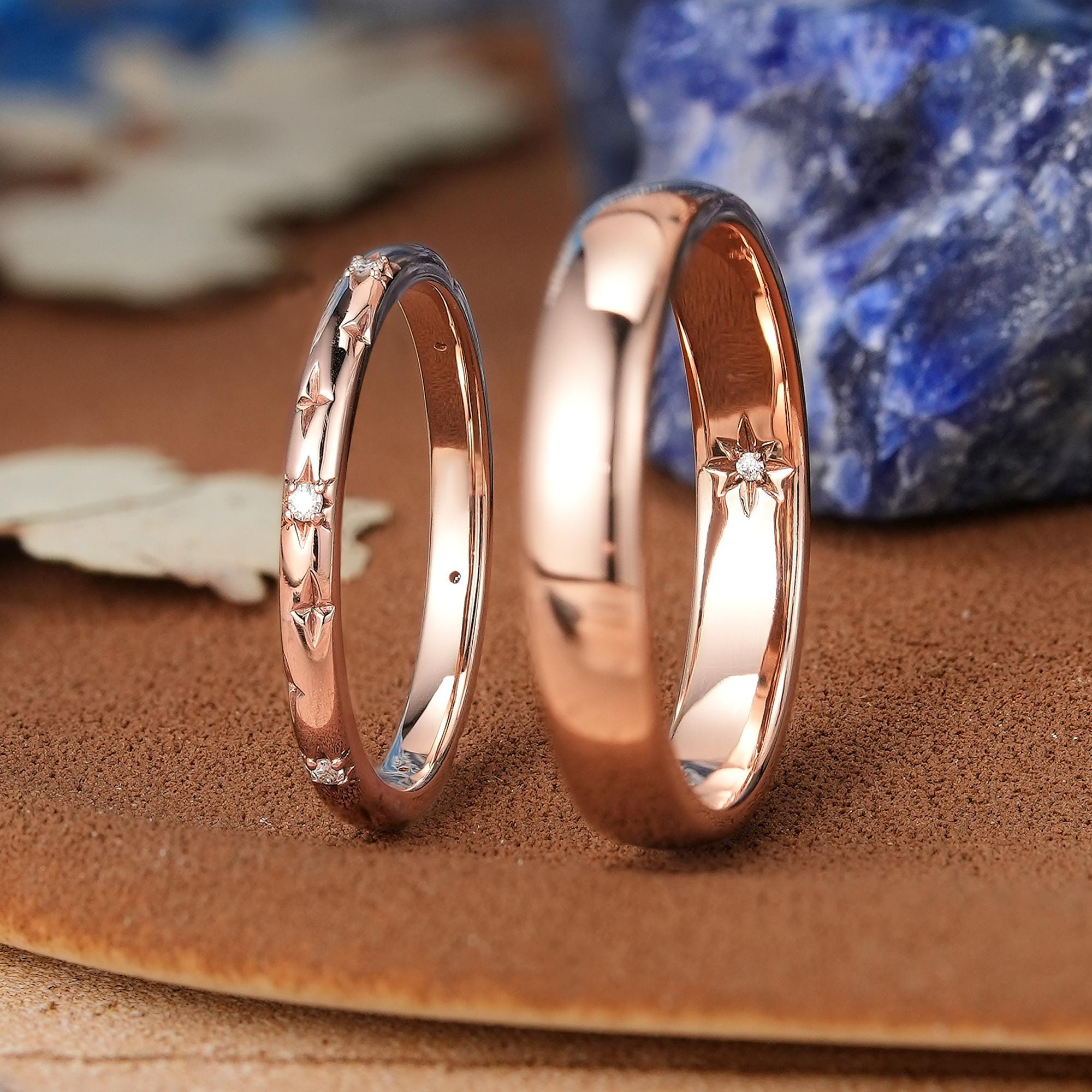 2pc Star Design Couple Rings Set for Men and Women, Diamond