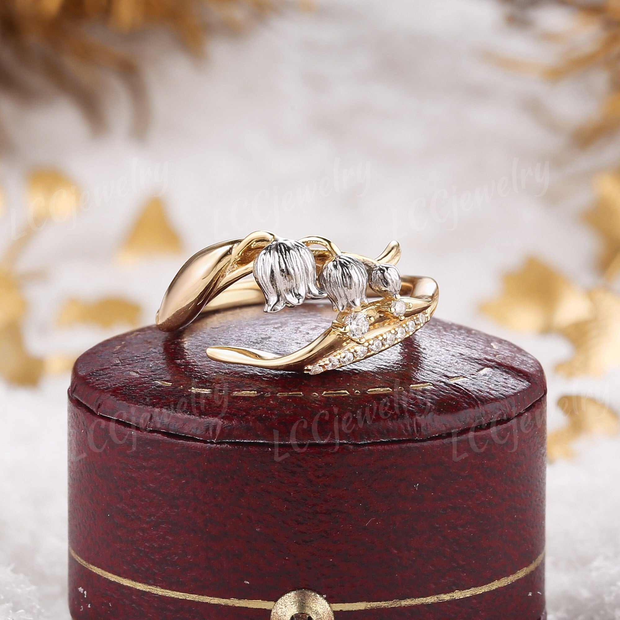 Unique Floral Engagement Ring Nature Inspired Two Tone Lily of the
