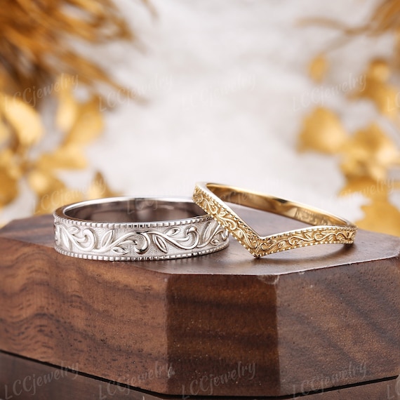 Unique 2pcs Couple Rings Set Cocktail Curved Wedding Band White