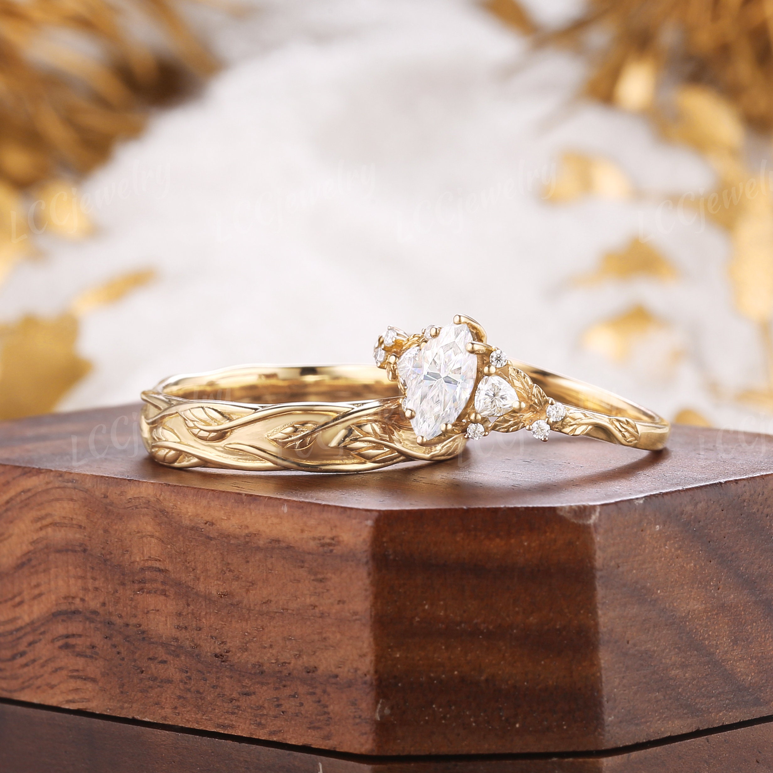 Anillo Solitario De Moissanita De Talla Marquesa De 2 Quilates En Oro Amarillo Macizo, Anillo De Bodas De Filigrana, Anillo De Aniversario Con Diamantes De 6 Puntas Para Ella. - España