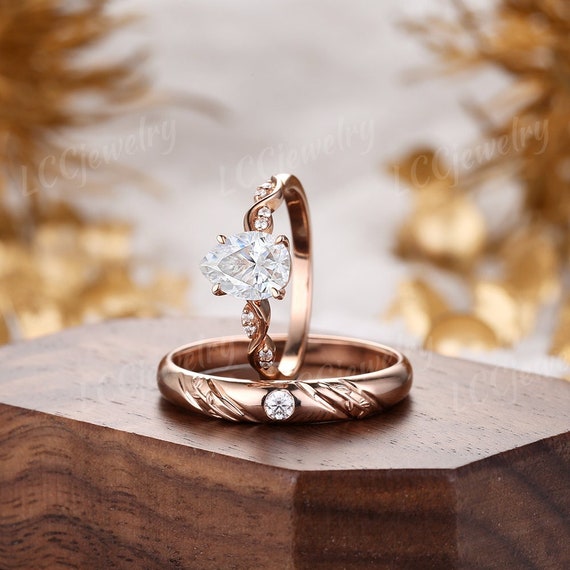 Vintage 2PC Couple Rings Set for Men and Women Moissanite Wedding Ring Set  Men Wedding Band Engagement Ring Set Rose Gold Diamond Rings -  Canada