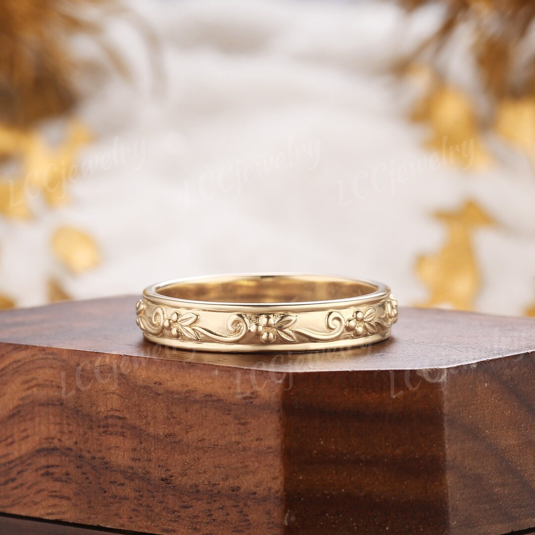 Nature Inspired Olive Leaf Mens Rings Custom Vintage Yellow Gold Mens ...