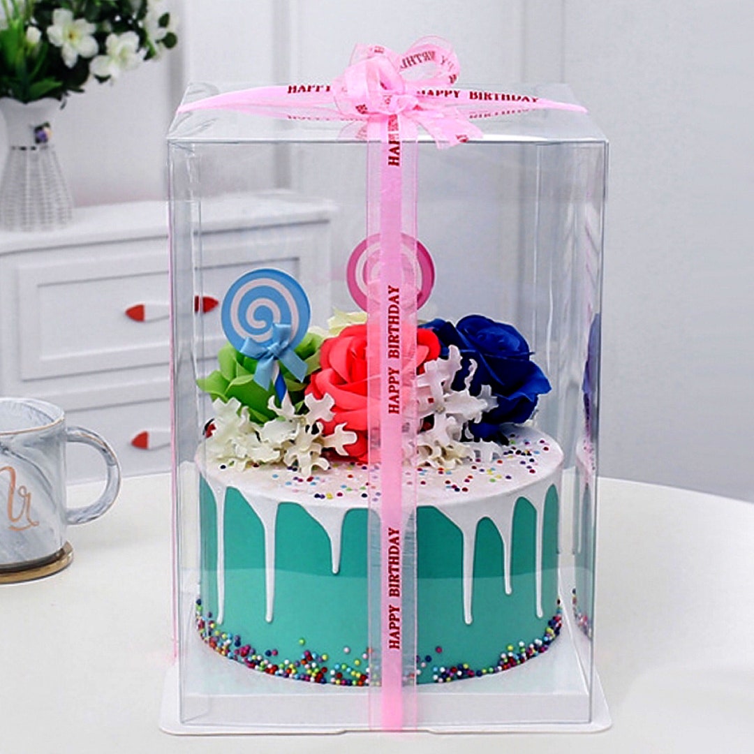 5 Sets Of 10 75 Inch Base By 13 7 Inch Tall Square Transparent Cake Box 5-sets-of-10-75-inch-base-by-13-7-inch-tall-square-transparent-cake-box