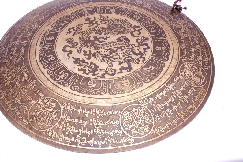 Dragon carved Handmade Gong-Tibetan Gong for Healing and Mediation-Chakra Healing Tibetan Gong-Handmade gong from Nepal