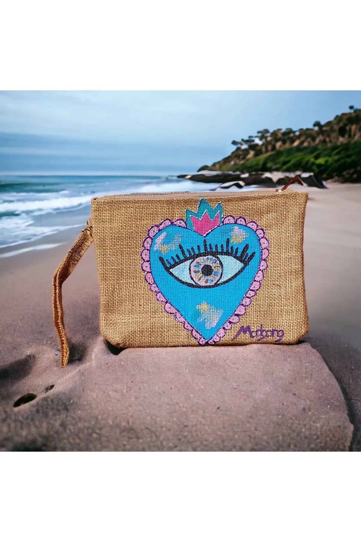 Custom Handpainted Jute Clutch / Wearable Art / Handmade / Clutch Bag