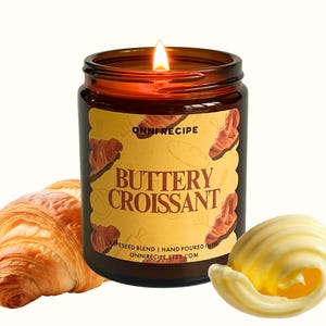 BUTTERY CROISSANT candle - Scented Rapeseed Wax | Food Lover Gifts | Pastry Inspired Candle | Amber Jar | Unique Birthday Gifts