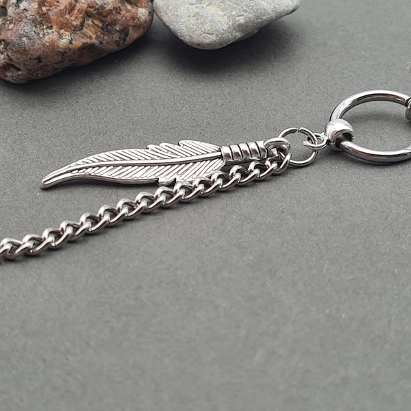 One clip-on men dangle guys dangle feather earring men silver feather earring men symbol earring amulet men talisman dangle amulet earring
