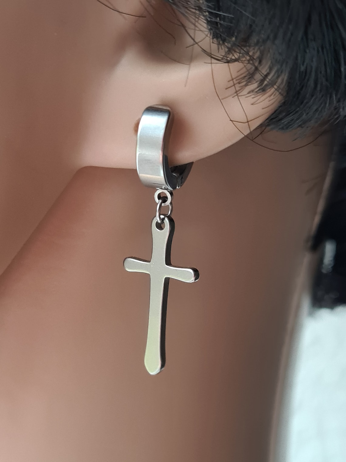 One clip-on cross earring Silver cross Single cross earring | Etsy
