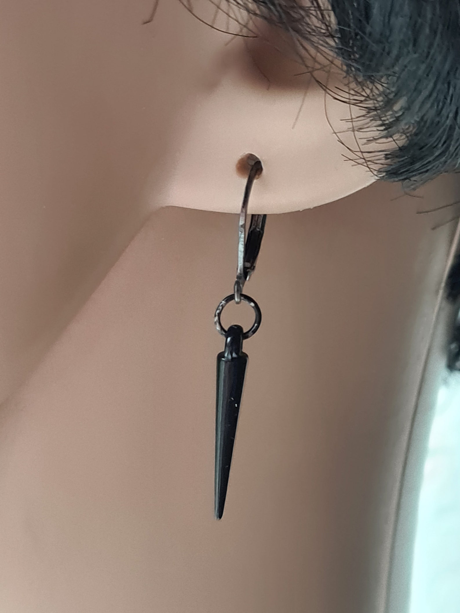 Black matte spike earring Spike dangle Spike jewelry Gothic | Etsy