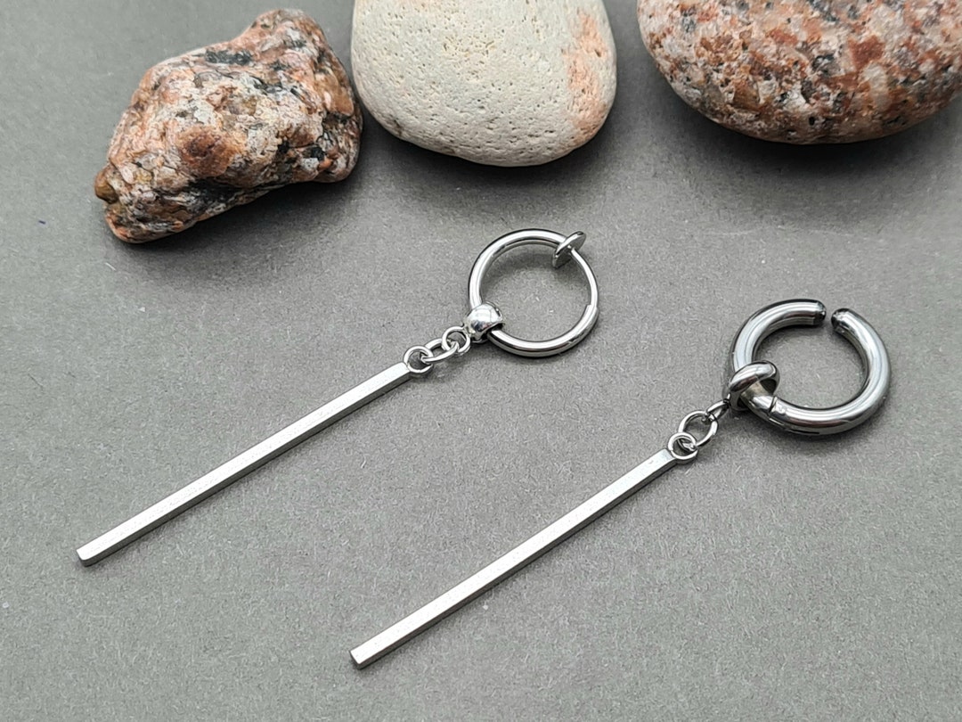 One Clipon Stick Dangle, Stick Earring, Male Stick, Dangle Stick Long