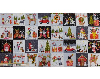 Patchwork Quilting Sewing Fabric Doggy Christmas Panel 59x110cm