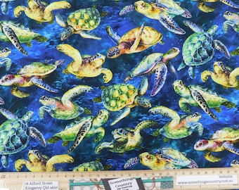 Quilting Sewing Fabric The Reef Turtles Dark Material 50x55cm FQ