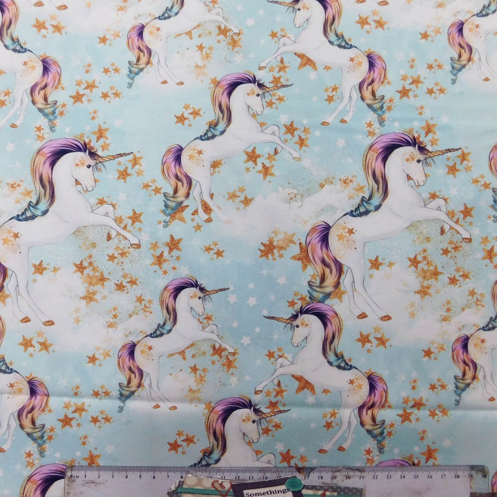 Quilting Patchwork Fabric Rainbow Unicorns Allover 50x55cm FQ Etsy